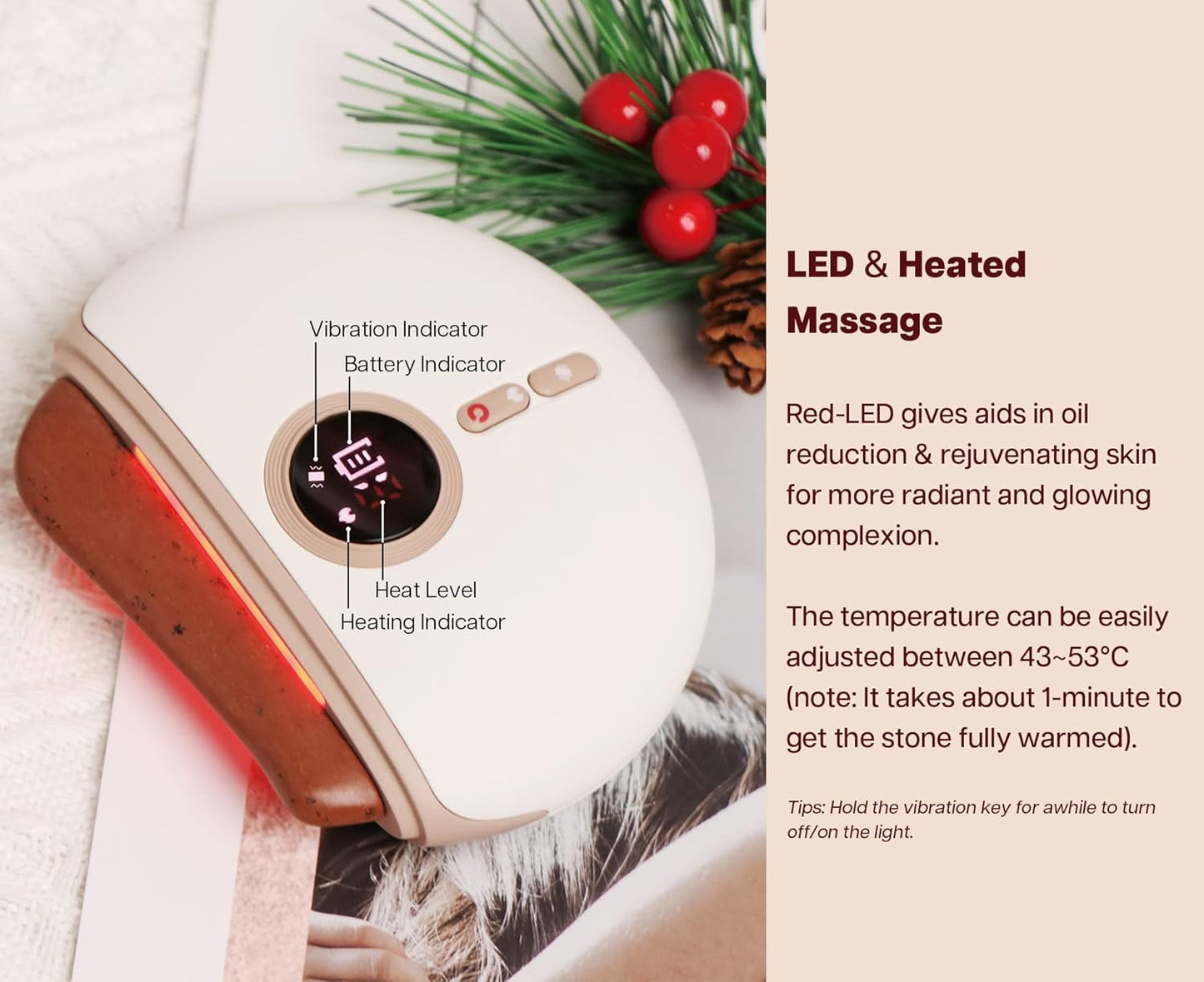 LUX1 Electric Gua Sha Facial Sculpting Tool - 3 Heat & Vibration Levels for Anti-Aging Neck & Face Lift, Rechargeable 1000mAh Battery