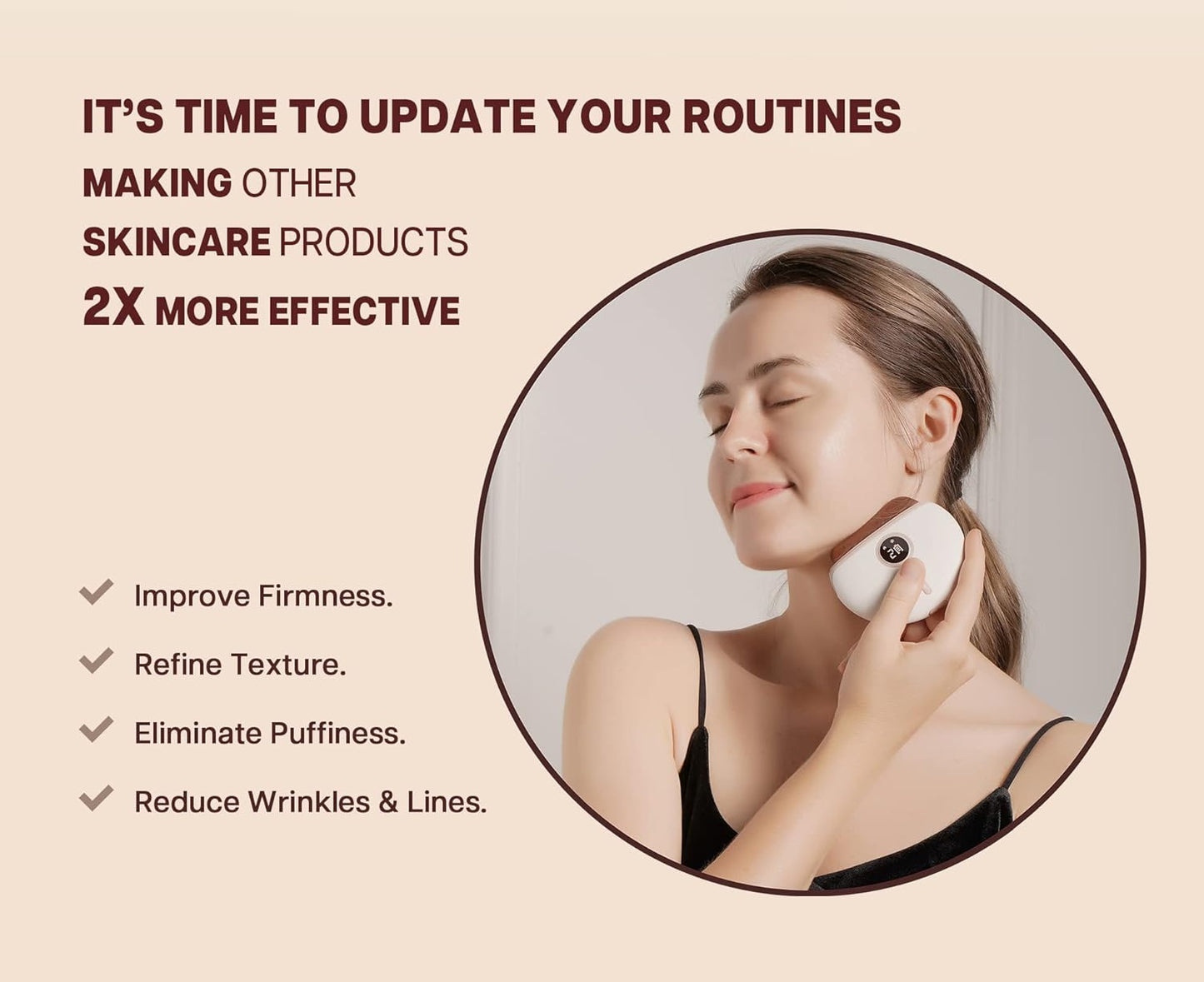 LUX1 Electric Gua Sha Facial Sculpting Tool - 3 Heat & Vibration Levels for Anti-Aging Neck & Face Lift, Rechargeable 1000mAh Battery
